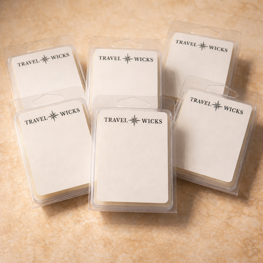 Multiple packages of Travel Wicks on a beige surface