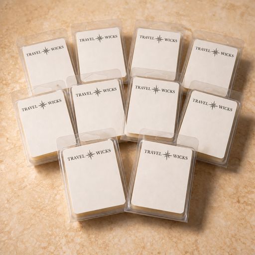 Multiple packages of Travel Wicks on a beige surface
