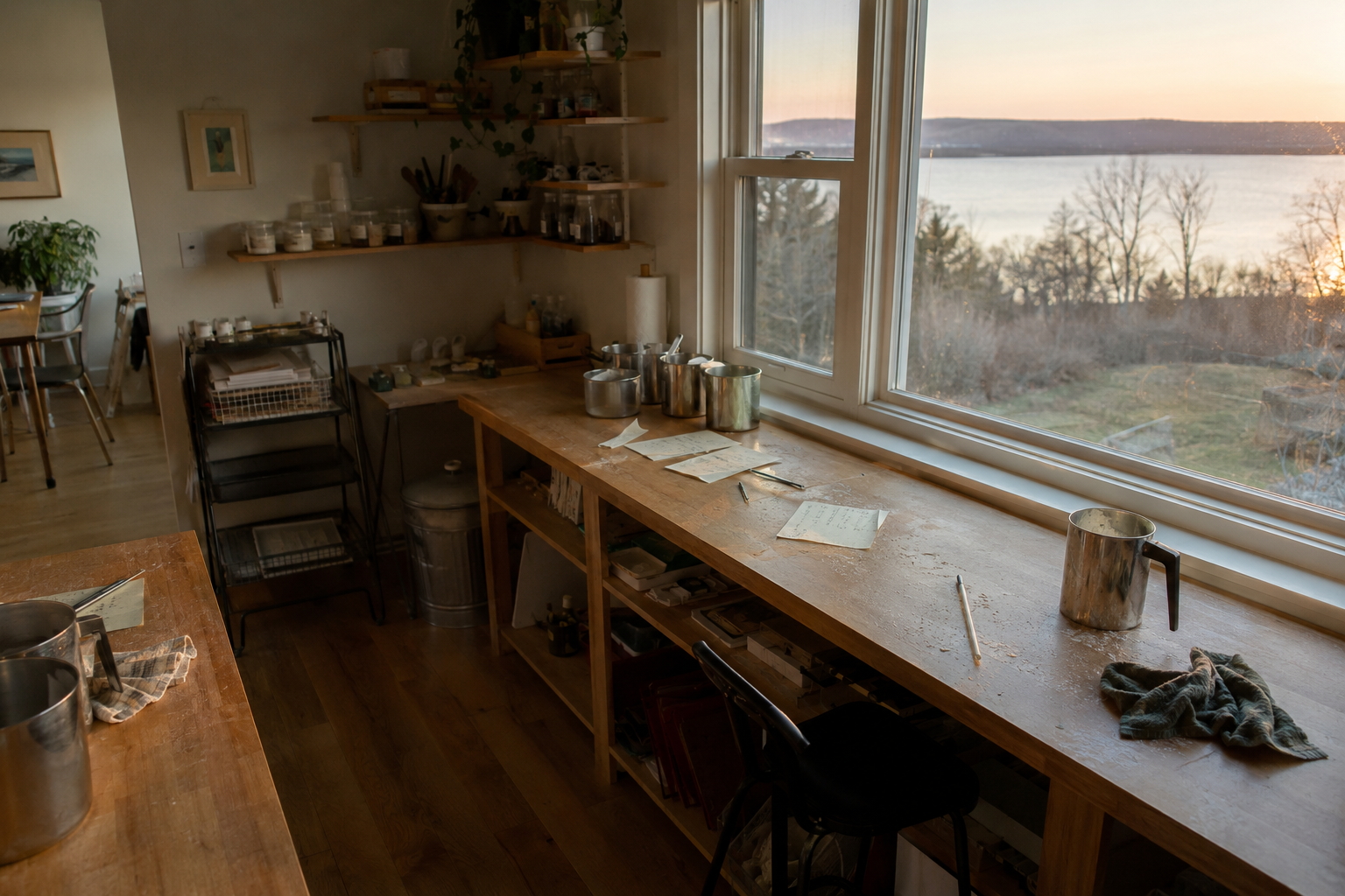 Workbench Looking Out Over A Lake